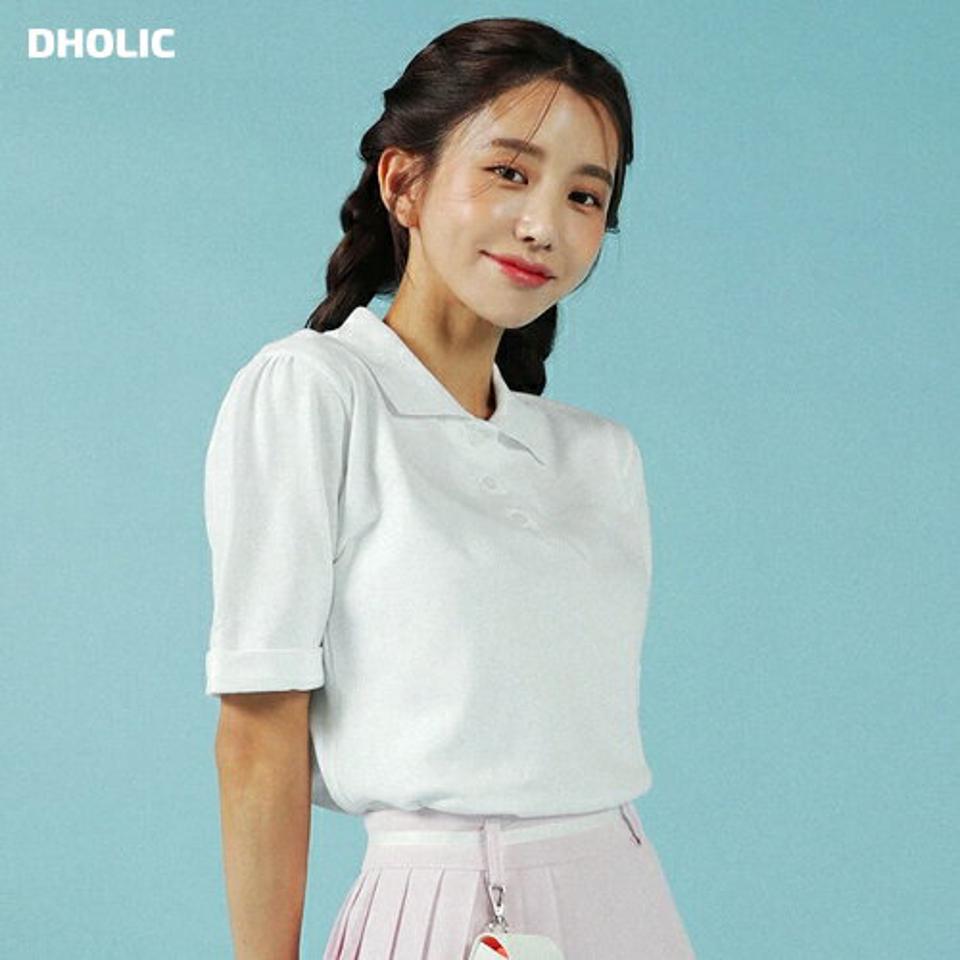ロールアップポロカラーTシャツ・全4色・t02696 レディース 【tops】トップス Tシャツ 半袖 ポロシャツ ポロ襟 単色 無地 シンプル ベーシック カジュアル 大人 クロップド丈 パフスリーブ 夏 韓国ファッション GOLFWEAR ゴルフウェア