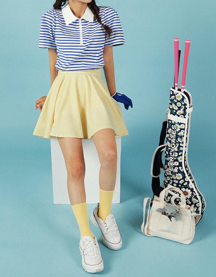 ハーフジップボーダーカラーTシャツ・全3色・t02698 レディース 【tops】トップス Tシャツ 半袖 パフスリーブ 二の腕カバー ボーダー柄 ポロ襟 ハーフジップ パフ袖 かわいい ガーリー 可愛い 夏 青 韓国ファッション GOLFWEAR ゴルフウェア