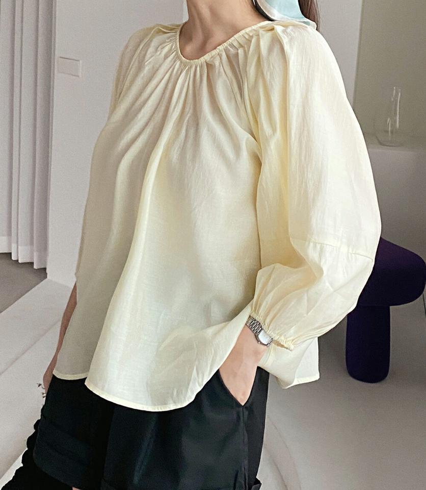 パフシースルーブラウス・全3色・b72342 レディース 【bl】ブラウス トップス 長袖 単色 無地 シンプル ベーシック パステル パフスリーブ パフ袖 シースルー シアー 透け感 体型カバー 春 夏 フェミニン ピンク 韓国ファッション ハイホリHIHOLLI
