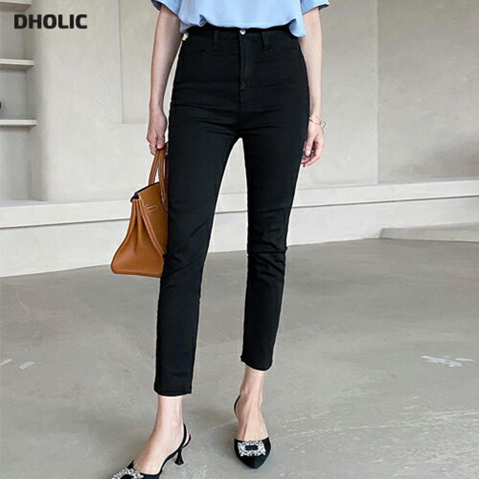 ブラックスキニーパンツ・全1色・t72354 レディース 【pt】パンツ スキニー 細身 スリム ロング丈 オフィスカジュアル ハイウエスト ベルトループ 綿 ウレタン 大人 カジュアル シンプル 単色 無地 ベーシック 黒 韓国ファッション ハイホリHIHOLLI