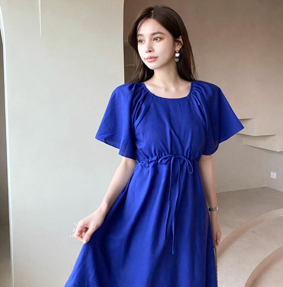 2WAYストリングフレアワンピース・全2色・b72348 レディース 【ops】ワンピース ロング丈 半袖 単色 無地 シンプル ベーシック 上品 大人 二の腕カバー 体型カバー 楽ちん フレア 鎖骨 春 夏 フェミニン ベージュ 韓国ファッション ハイホリHIHOLLI