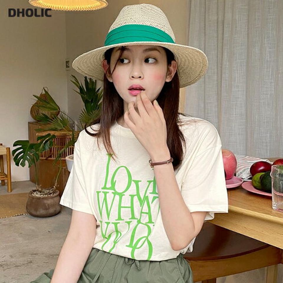 【10%OFF】LOVE WHAT YOU DOTシャツ・全3色・t01289 レディース 【tops】トップス Tシャツ 半袖 ロゴ レタリング ロゴT カジュアル ラフ かわいい ラウンドネック パステル 黄緑 コットン 綿 春 夏 韓国ファッション セール SALE