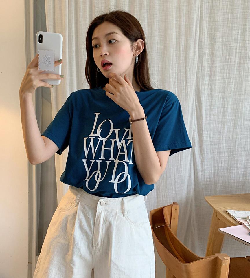 【10%OFF】LOVE WHAT YOU DOTシャツ・全3色・t01289 レディース 【tops】トップス Tシャツ 半袖 ロゴ レタリング ロゴT カジュアル ラフ かわいい ラウンドネック パステル 黄緑 コットン 綿 春 夏 韓国ファッション セール SALE
