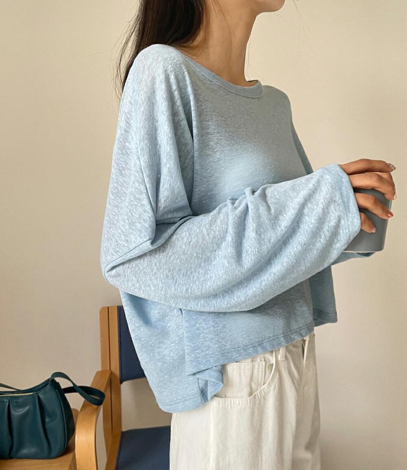 【10%OFF】リネン混クロップドルーズTシャツ・全6色・t01290 レディース 【tops】トップス Tシャツ 長袖 ロングスリーブ ワイドスリーブ ラウンドネック リネン 透け感 シアー シースルー ゆったり オーバーサイズ 単色 無地 シンプル 春 夏 韓国ファッション セール SALE