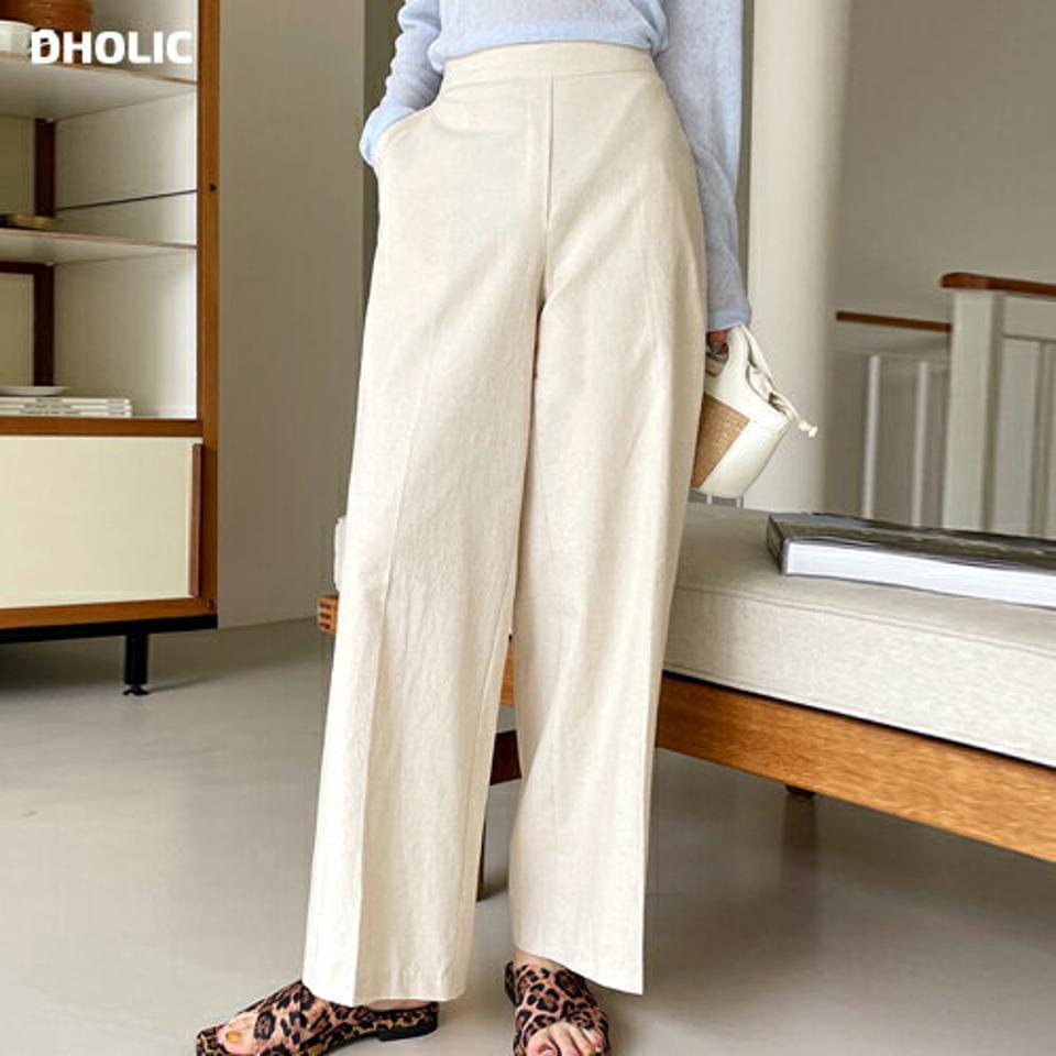 【10%OFF】リネン混イージーパンツ・t72660 レディース 【pt】パンツ ロング丈 単色 無地 シンプル ベーシック リネン混 楽ちん ハイウエスト ワイド ストレート 春 夏 大人 カジュアル 白 ホワイト 韓国ファッション ハイホリHIHOLLI セール SALE