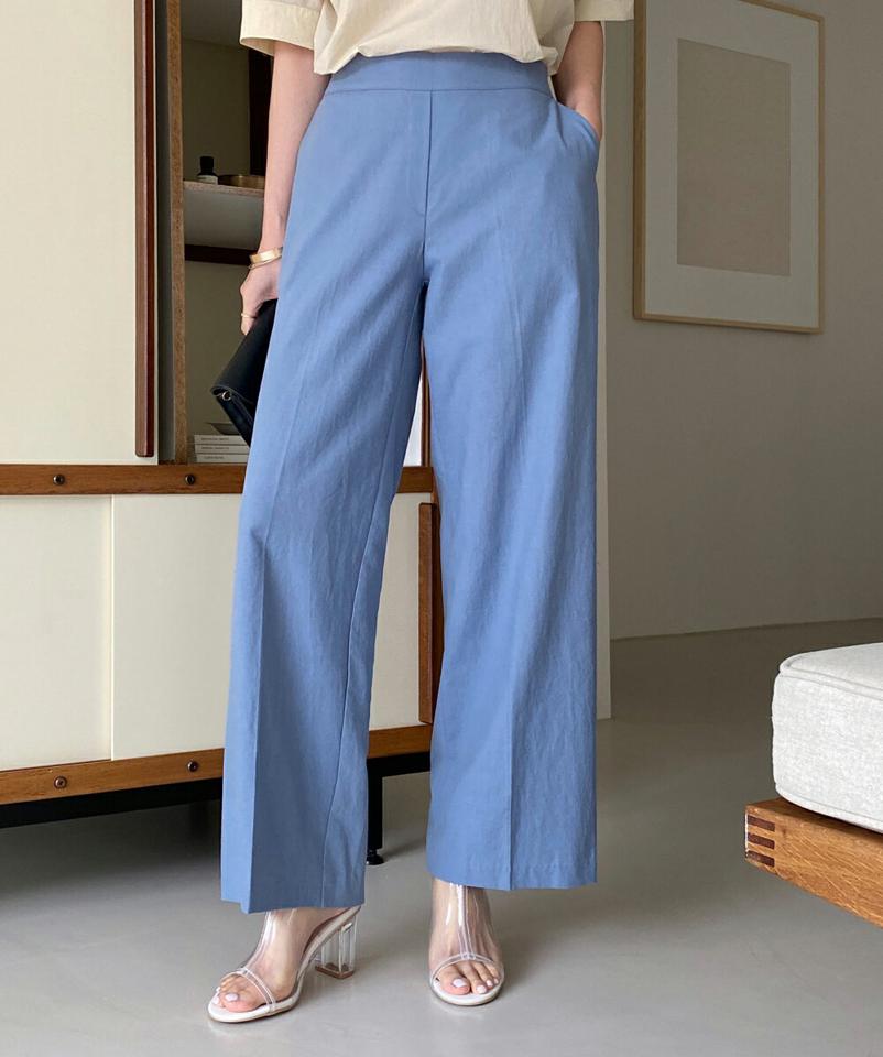 【10%OFF】リネン混イージーパンツ・t72660 レディース 【pt】パンツ ロング丈 単色 無地 シンプル ベーシック リネン混 楽ちん ハイウエスト ワイド ストレート 春 夏 大人 カジュアル 白 ホワイト 韓国ファッション ハイホリHIHOLLI セール SALE