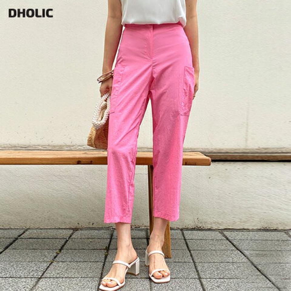 アウトポケットスラックス・全3色・b72647 レディース 【pt】パンツ ロング丈 単色 無地 シンプル スラックス カラーパンツ ハイウエスト ダーツ クロップド丈 ストレート 春 夏 大人 カジュアル ピンク 韓国ファッション ハイホリHIHOLLI