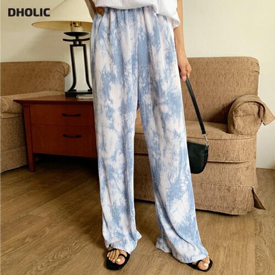 タイダイプリーツワイドパンツ・全3色・t00922 レディース 【pt】パンツ ズボン ロングパンツ ワイド プリーツ タイダイ 柄 模様 たいだい マーブル ウエストゴム 楽ちん ラフ ハイウエスト 水色 パステル ストリート 韓スト 夏 韓国ファッション