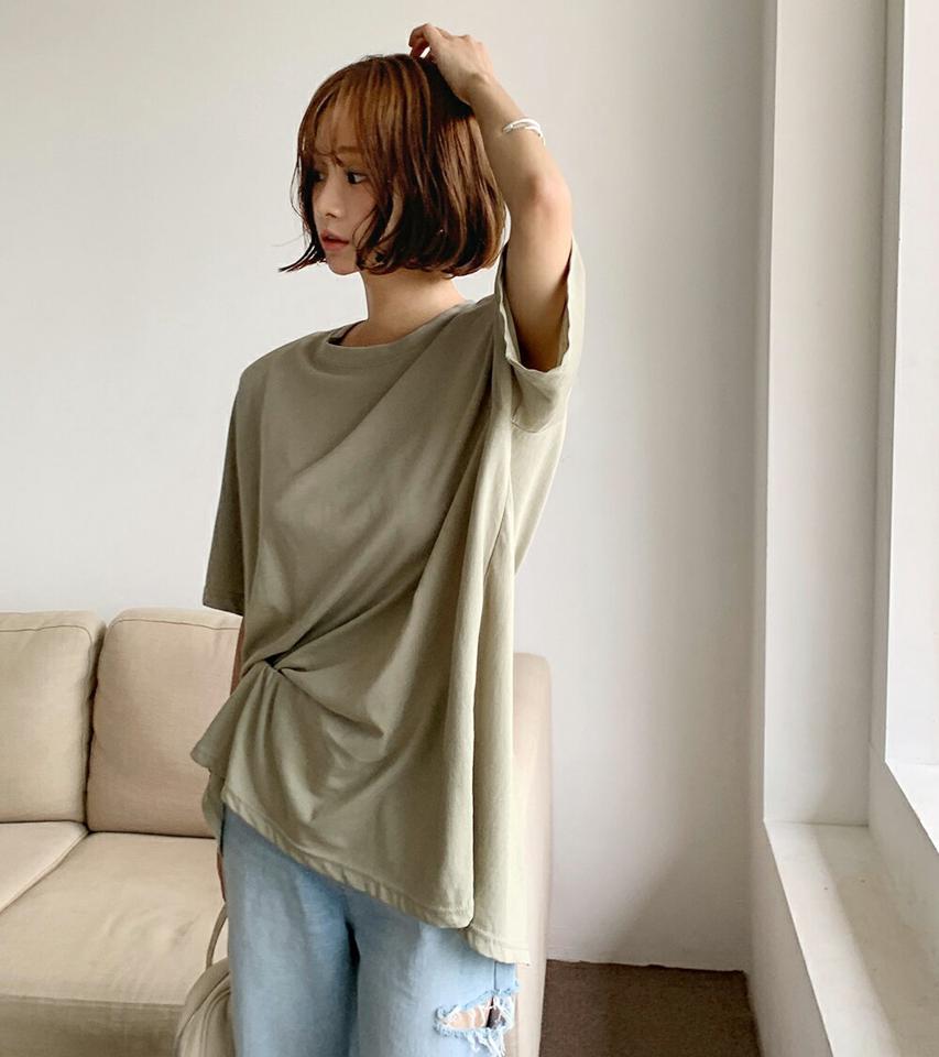 肩パッドバックスリットTシャツ・全3色・b00908 レディース 【tops】トップス Tシャツ 半袖 ハーフスリーブ バックスリット バックシャン 単色 無地 シンプル カジュアル ラフ 無地T 白T ラウンドネック 夏 韓国ファッション