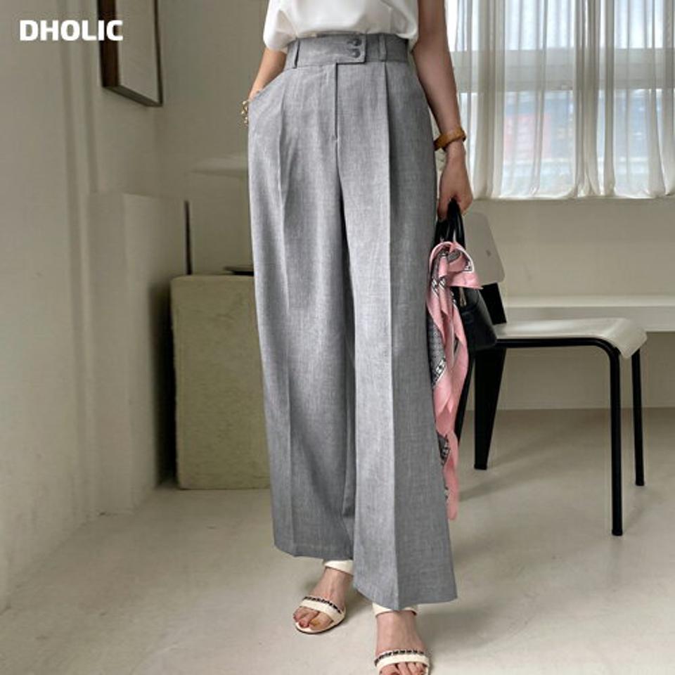 【10%OFF】メランジ2ボタンスラックス・全3色・b00840 レディース 【pt】パンツ ロング丈 柄 模様 メランジ ボタン ワイド オフィスカジュアル 体型カバー ゆったり ハイウエスト ワンタック 春 夏 フェミニン 灰色 韓国ファッション ハイホリHIHOLLI セール SALE