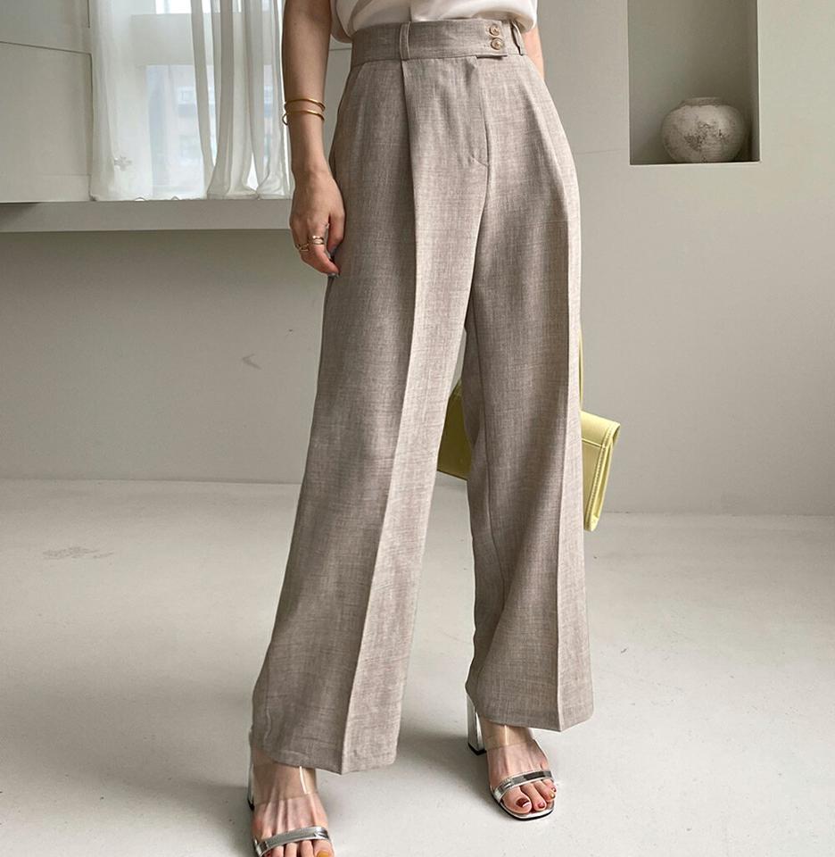 【10%OFF】メランジ2ボタンスラックス・全3色・b00840 レディース 【pt】パンツ ロング丈 柄 模様 メランジ ボタン ワイド オフィスカジュアル 体型カバー ゆったり ハイウエスト ワンタック 春 夏 フェミニン 灰色 韓国ファッション ハイホリHIHOLLI セール SALE