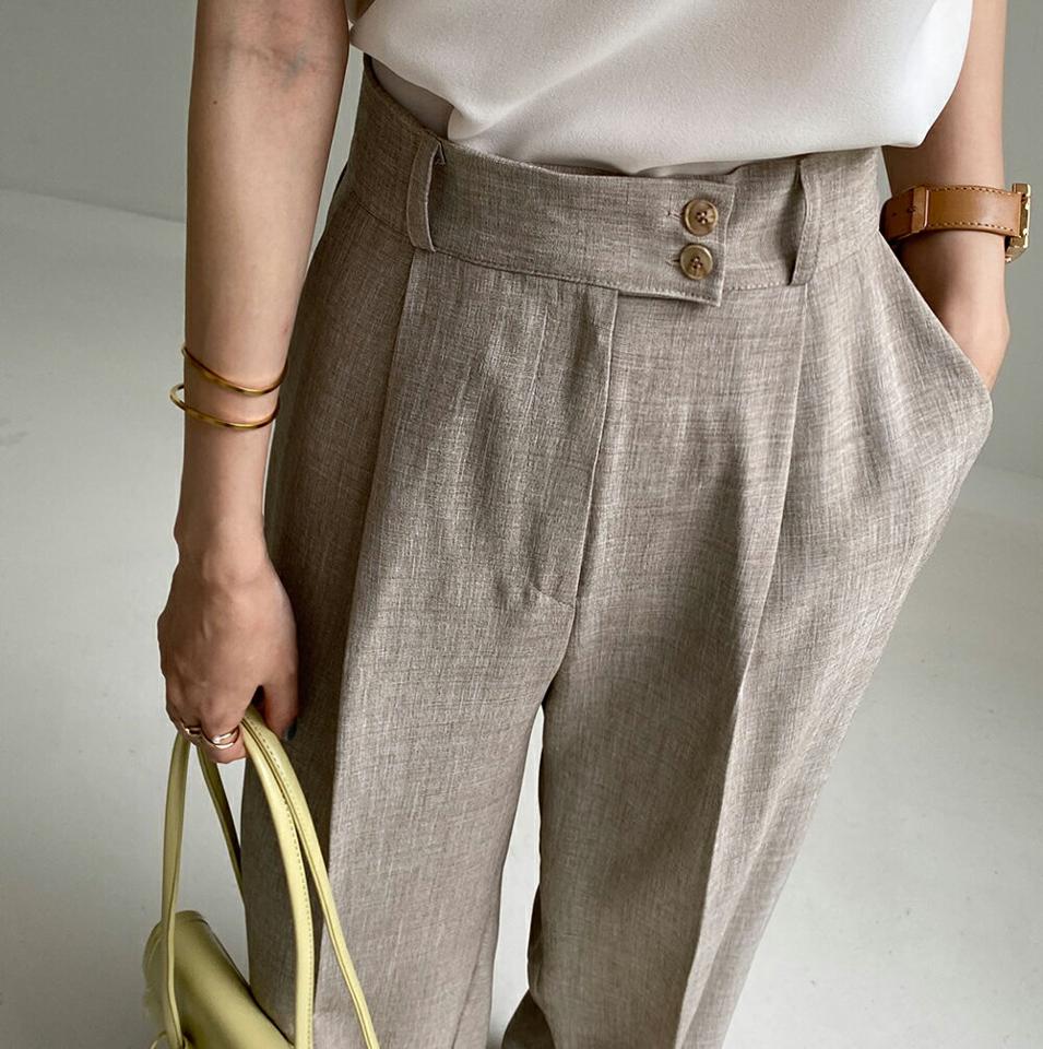 【10%OFF】メランジ2ボタンスラックス・全3色・b00840 レディース 【pt】パンツ ロング丈 柄 模様 メランジ ボタン ワイド オフィスカジュアル 体型カバー ゆったり ハイウエスト ワンタック 春 夏 フェミニン 灰色 韓国ファッション ハイホリHIHOLLI セール SALE