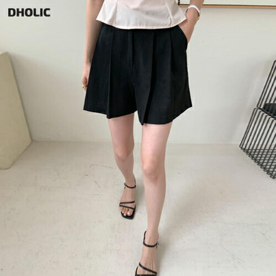ボックスプリーツショートパンツ・全3色・t00839 レディース 【pt】パンツ ショート丈 単色 無地 シンプル ベーシック プリーツ ボックス Aライン リネン混 ハイウエスト ワイド 春 夏 カジュアル 大人 黒 韓国ファッション ハイホリHIHOLLI