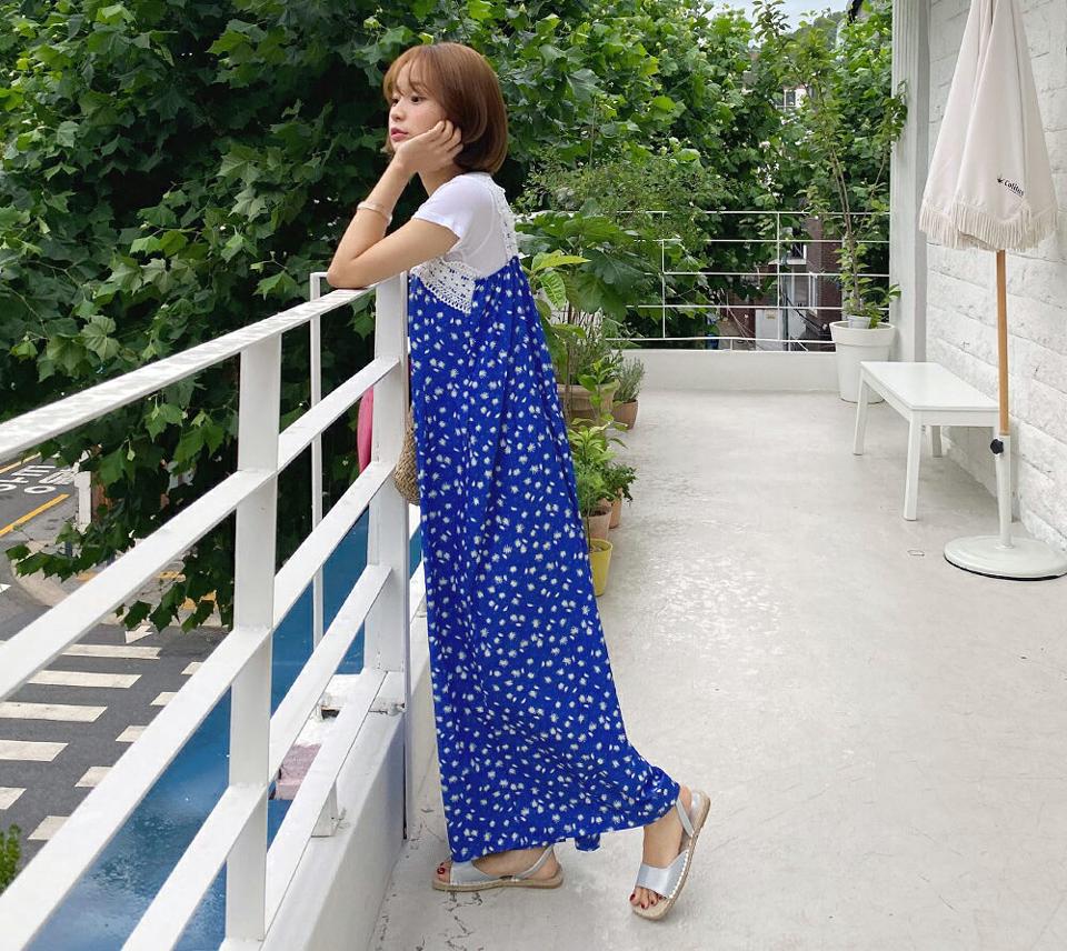 フローラルレースオールインワン・全2色・b68016 レディース 【pt】オールインワン パンツ ズボン ロングパンツ ワイドパンツ ノースリーブ レイヤード 花柄 レトロ レース かわいい 可愛い 楽ちん ワンマイルウェア 青 夏 韓国ファッション