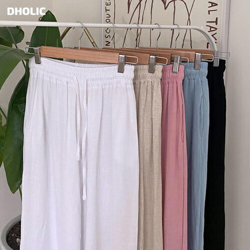 ストリング付リネン混ワイドパンツ・全5色・t68024 レディース 【pt】パンツ ズボン ロングパンツ ワイドパンツ 長ズボン リネン ストリング ウエストゴム ラフ 楽ちん カジュアル 単色 無地 シンプル ハイウエスト 水色 ピンク 夏 韓国ファッション