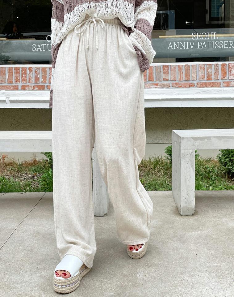 ストリング付リネン混ワイドパンツ・全5色・t68024 レディース 【pt】パンツ ズボン ロングパンツ ワイドパンツ 長ズボン リネン ストリング ウエストゴム ラフ 楽ちん カジュアル 単色 無地 シンプル ハイウエスト 水色 ピンク 夏 韓国ファッション