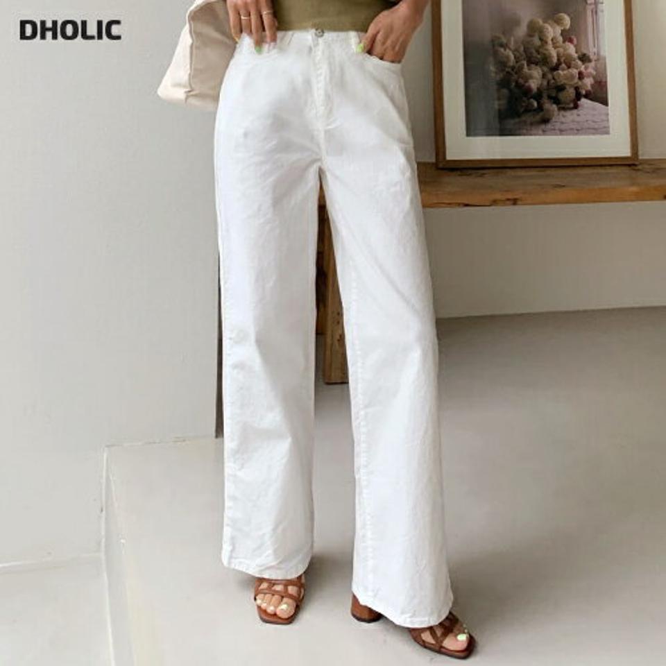 コットン混ストレートパンツ・全4色・t67366 レディース 【pt】パンツ ズボン ストレート 単色 無地 シンプル ベーシック 大人 カジュアル ロングパンツ ハイウエスト フルレングス ベルトループ ホワイト 白 春 夏 秋 韓国ファッション