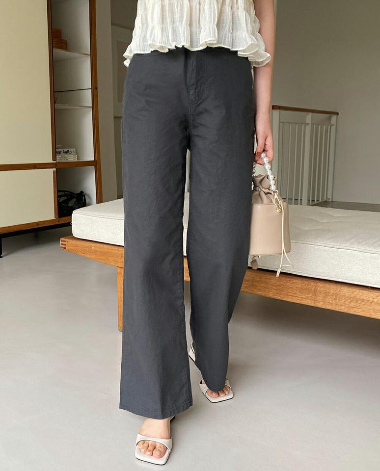 コットン混ストレートパンツ・全4色・t67366 レディース 【pt】パンツ ズボン ストレート 単色 無地 シンプル ベーシック 大人 カジュアル ロングパンツ ハイウエスト フルレングス ベルトループ ホワイト 白 春 夏 秋 韓国ファッション