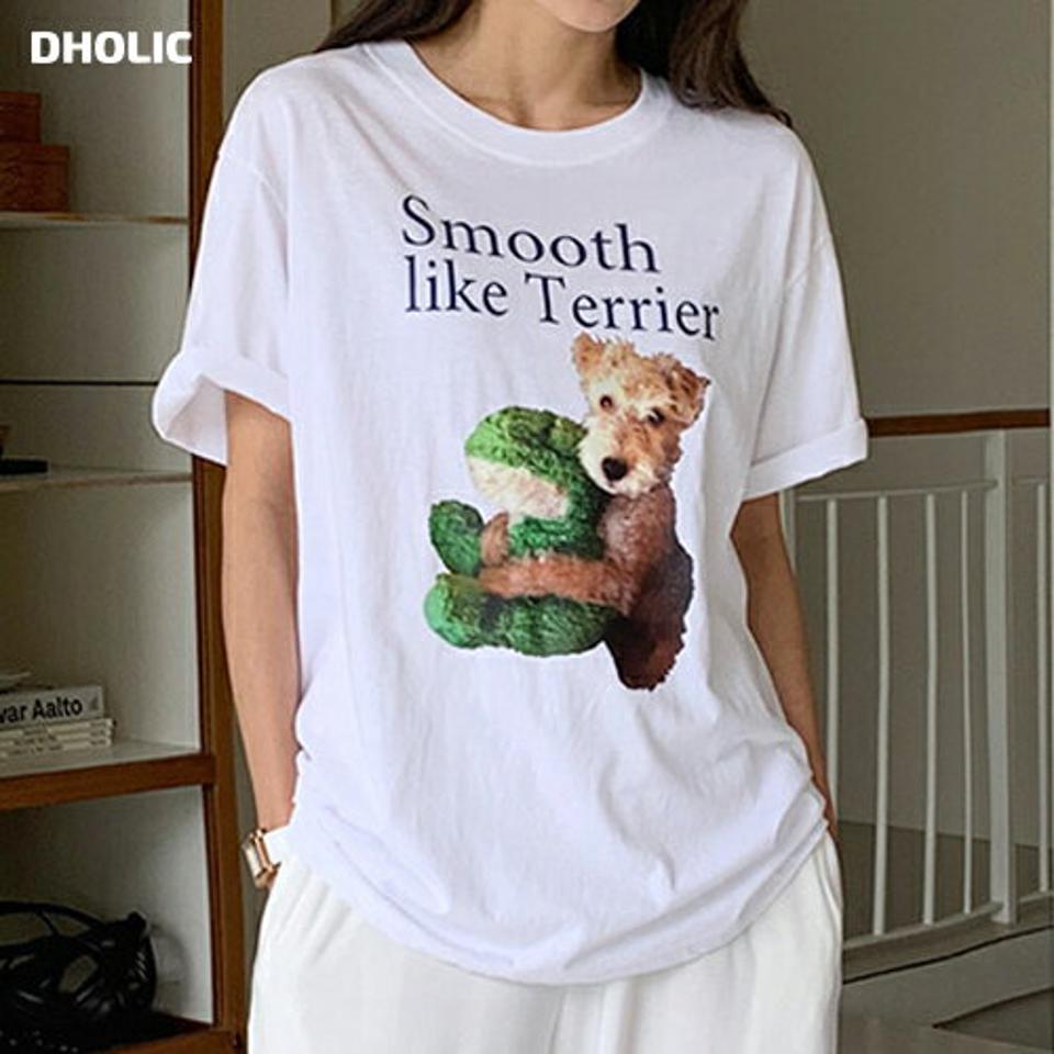 ドッグプリントTシャツ・全4色・t67372 レディース 【tops】トップス Tシャツ 半袖 ロゴ レタリング プリント カジュアル 動物 アニマル ラフ ラウンドネック プリントT ユニーク 春 夏 韓国ファッション