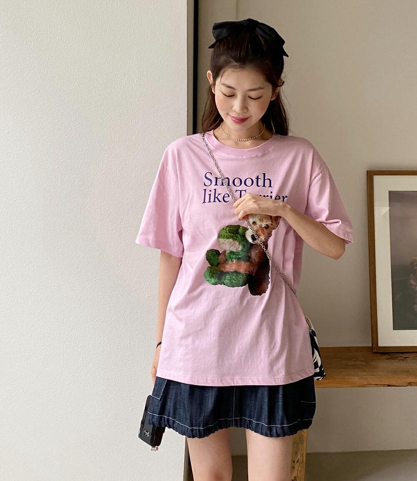 ドッグプリントTシャツ・全4色・t67372 レディース 【tops】トップス Tシャツ 半袖 ロゴ レタリング プリント カジュアル 動物 アニマル ラフ ラウンドネック プリントT ユニーク 春 夏 韓国ファッション