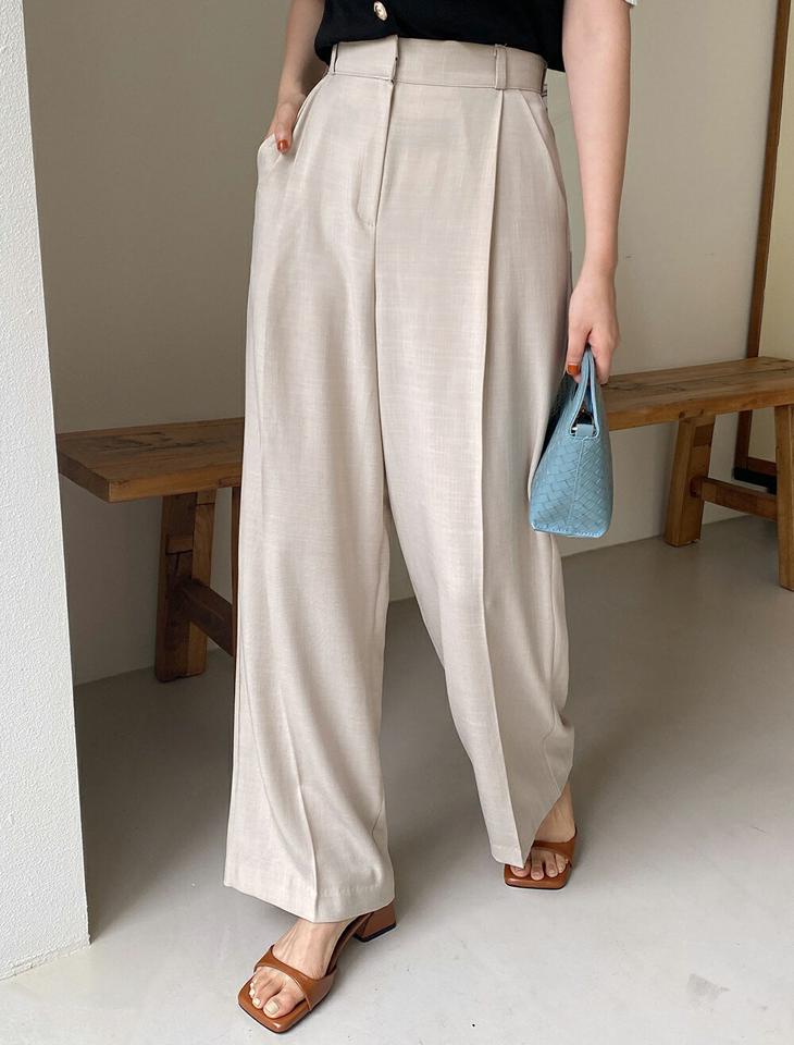 ハイウエストワイドスラックス・全3色・t67367 レディース 【pt】スラックス パンツ ズボン ワイド ハイウエスト 単色 無地 シンプル ベーシック 大人 オフィスカジュアル ダーツ フルレングス タック ロングパンツ 春 夏 韓国ファッション