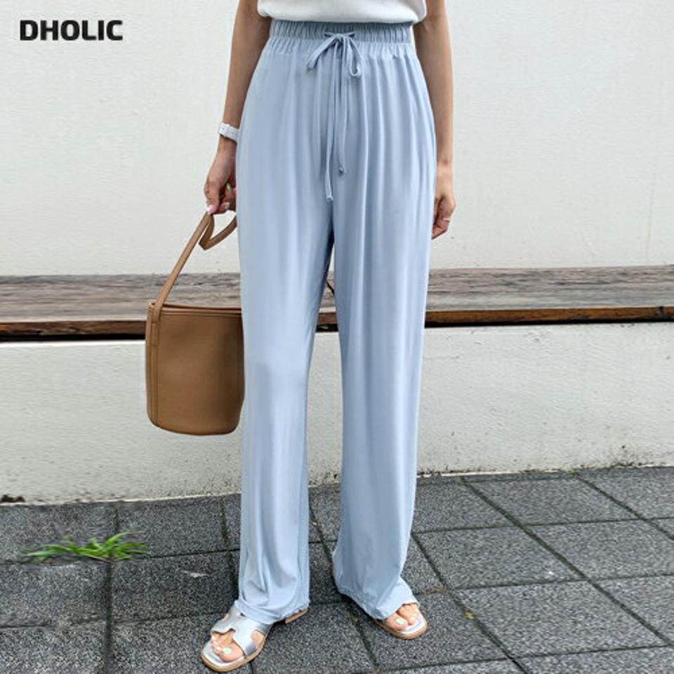 ストリング付ハイウエストパンツ・全4色・t67373 レディース 【pt】パンツ ズボン ワイドパンツ ロング 長ズボン ハイウエスト ストリング ウエストゴム 単色 無地 シンプル ストレート パステル 楽ちん ラフ 水色 春 夏 韓国ファッション
