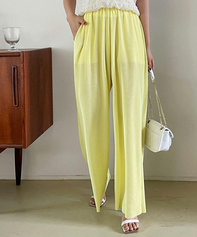 2TYPEプリーツパンツ・全8色・t66936 レディース 【pt】パンツ ズボン ワイドパンツ ロングパンツ プリーツ チェック柄 ブロックチェック カジュアル ラフ 楽ちん 単色 無地 ハイウエスト ウエストゴム ワンマイルウェア 韓スト 黄緑 夏 韓国ファッション