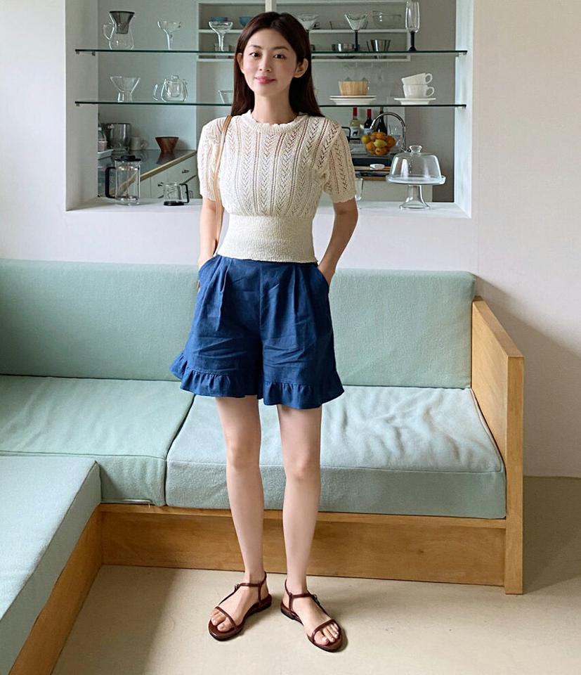 【10%OFF】パンチングスカラップニット・全4色・t66917 レディース 【tops】トップス ニット 半袖 スカラップ パンチング シンプル 透け感 シアー シースルー カジュアル クロップド丈 ラウンドネック 切り替え 夏 透かし編み サマーニット 韓国ファッション セール SALE