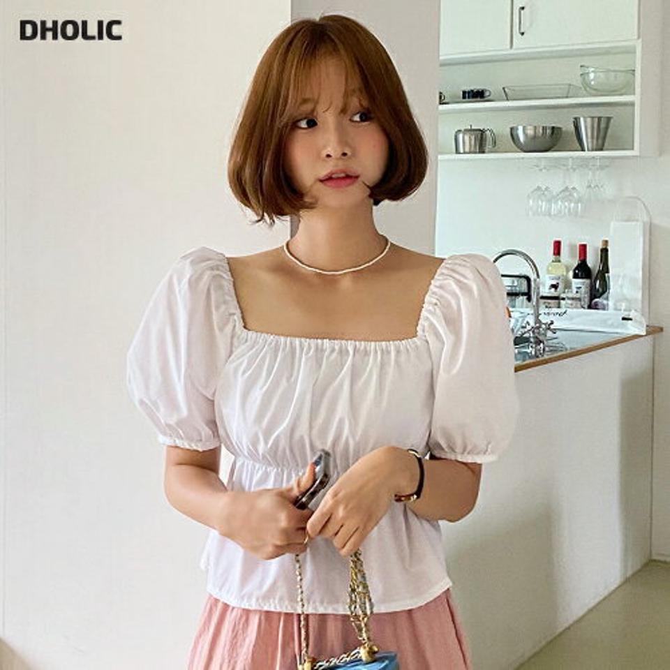 2WAYペプラムパフブラウス・全4色・t66914 レディース 【bl】トップス ブラウス 半袖 ハーフスリーブ パフスリーブ スクエアネック 二の腕カバー 単色 シンプル ペプラムトップス お腹カバー オフショルダー 肩出し 夏 韓国ファッション
