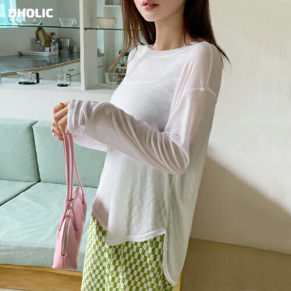 【10%OFF】テンセル混シアーTシャツ・全6色・t66912 レディース 【tops】トップス 長袖 ロンT シアー シースルー 透け感 テンセル 単色 無地 シンプル ベーシック カジュアル ラフ 大人 ドロップショルダー ラウンドネック 春 夏 韓国ファッション セール SALE