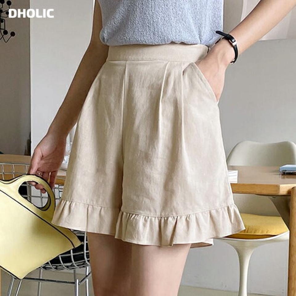 【10%OFF】リネン混フリルショートパンツ・全3色・t66945 レディース 【pt】ショートパンツ 短パン ズボン パンツ フリル リネン 単色 無地 シンプル 大人 かわいい 可愛い ワイド ハイウエスト タック 春 夏 韓国ファッション セール SALE