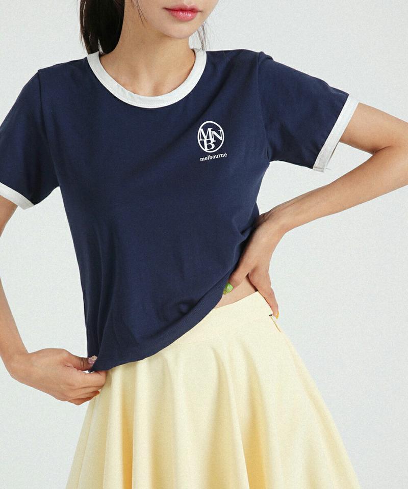 【10%OFF】MBN配色ロゴTシャツ・全2色・t02823 レディース 【tops】トップス Tシャツ 半袖 ロゴ ラウンドネック 配色 シンプル カジュアル ラフ クロップド丈 ピンク リンガーTシャツ 夏 韓国ファッション GOLFWEAR ゴルフウェア セール SALE