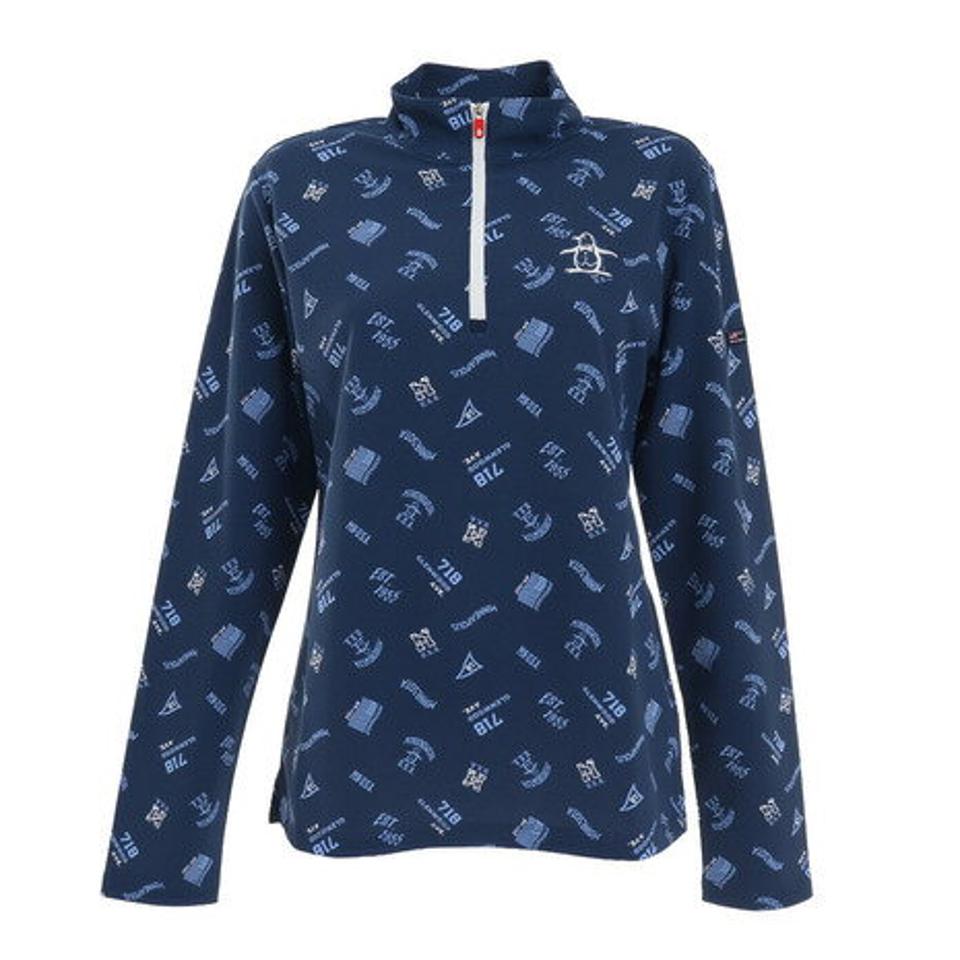 【5点以上で10%OFFクーポン 11日1:59まで】マンシングウエア(MUNSING WEAR) ゴルフウェア 総柄プリントハーフジップ長袖シャツ MGWTJB01CH NV00 (レディース)