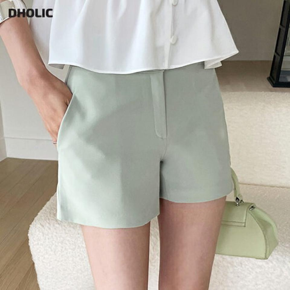セミハイウエストショートパンツ・全3色・b72396 レディース 【pt】パンツ ショート丈 単色 無地 シンプル ハイウエスト 短パン カラーパンツ パステル ベルトループ 黄緑 ミント 春 夏 フェミニン かわいい 韓国ファッション ハイホリHIHOLLI