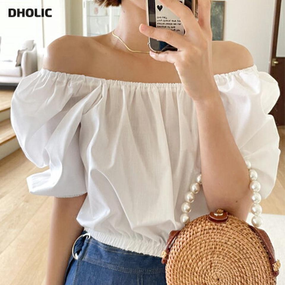 2WAYパフクロップドブラウス・全3色・t01365 レディース 【bl】トップス ブラウス 半袖 オフショルダー 肩出し パフスリーブ 二の腕カバー ハーフスリーブ クロップド丈 スクエアネック デコルテ 単色 無地 フェミニン かわいい 夏 韓国ファッション