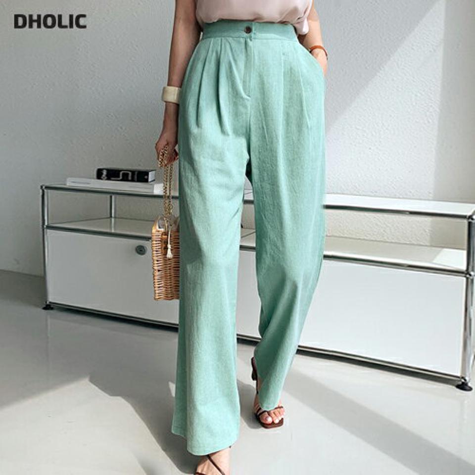コットンワイドスラックス・全5色・t72687 レディース 【pt】スラックス パンツ ロング丈 単色 パステル カラーパンツ タック コットン 綿 ハイウエスト ワイド ストレート 春 夏 カジュアル 大人 黄緑 ミント 韓国ファッション ハイホリHIHOLLI