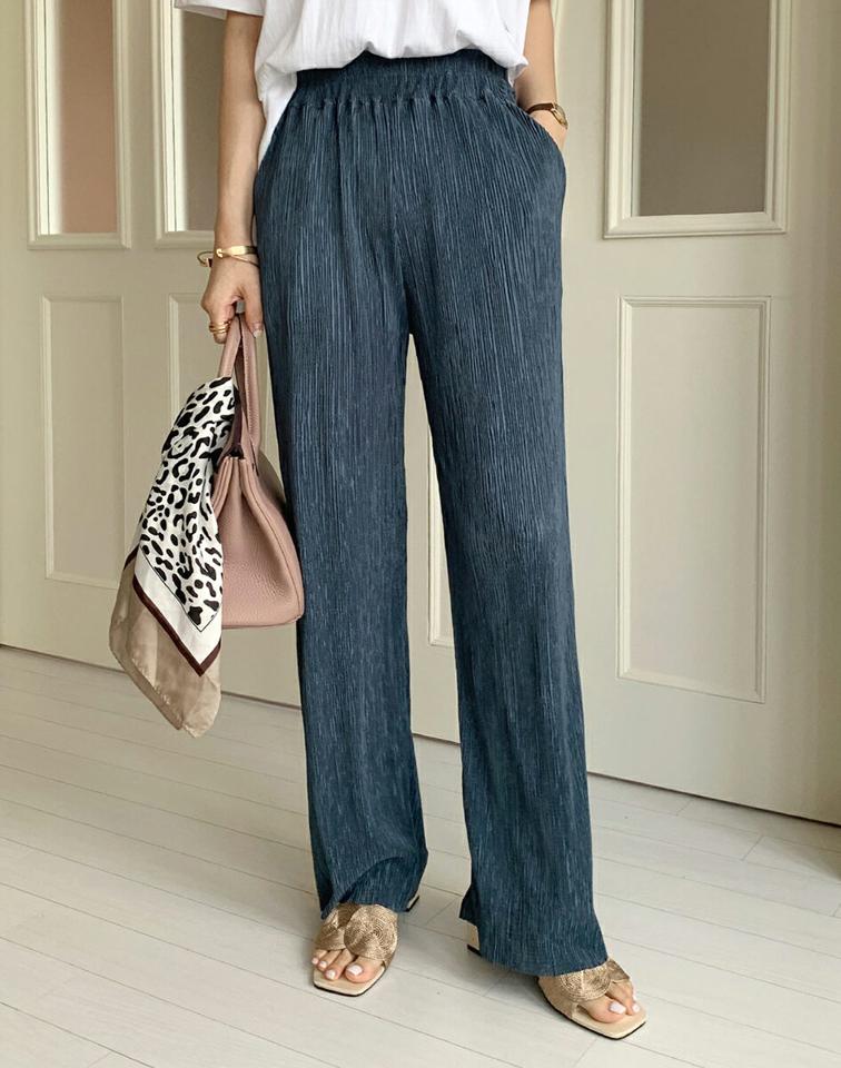 ウエストゴムプリーツパンツ・全3色・t72686 レディース 【pt】パンツ ロング丈 単色 プリーツ 楽ちん ラフ ウエストゴム スリット ハイウエスト ワイド ストレート ゆったり 春 夏 大人 ベージュ フェミニン 韓国ファッション ハイホリHIHOLLI