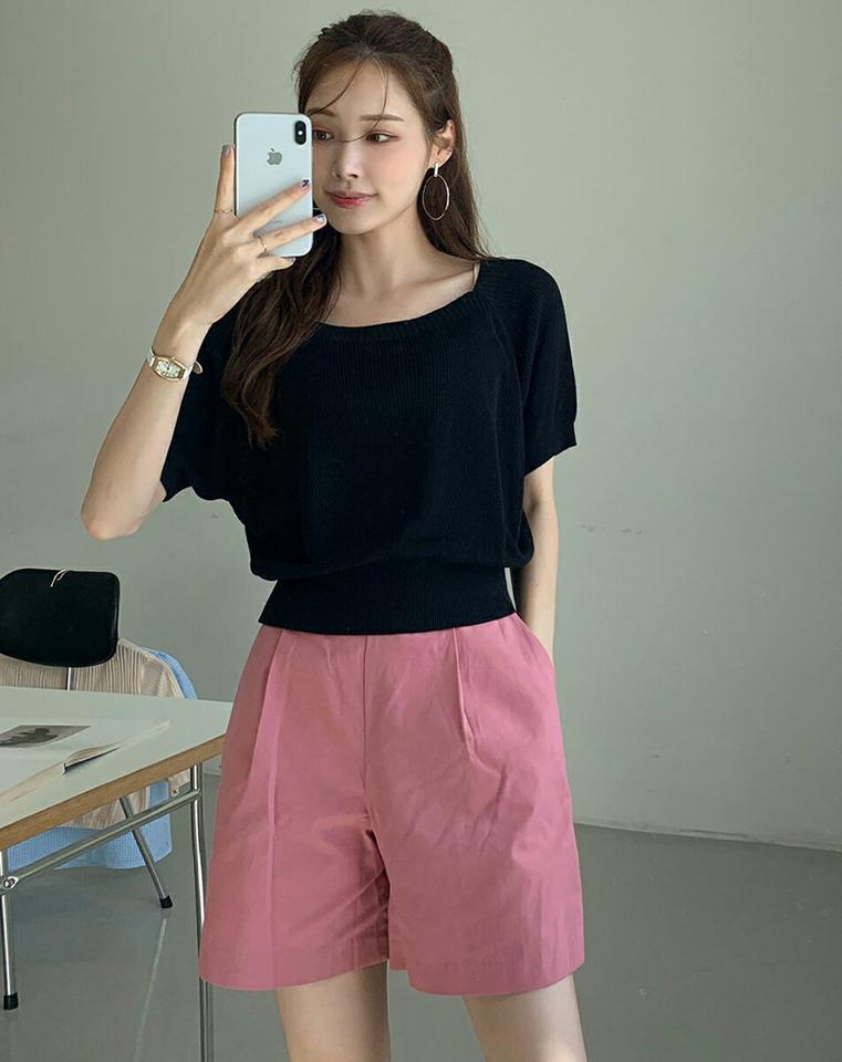 【10%OFF】ボタンポイントショートパンツ・全4色・b72685 レディース 【pt】パンツ ミニ丈 ショート丈 単色 無地 シンプル ベーシック ボタン タック ショーパン 短パン 春 夏 カジュアル ハイウエスト 春 夏 緑 韓国ファッション ハイホリHIHOLLI セール SALE