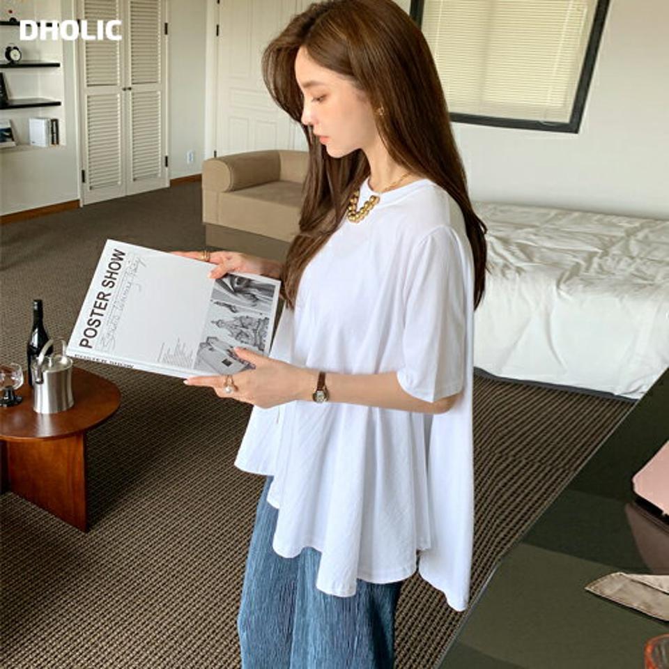 【10%OFF】フレアルーズフィットTシャツ・全2色・t72663 レディース 【tops】トップス Tシャツ 半袖 フレア 単色 無地 シンプル ユニーク ルーズ お腹カバー 体型カバー ゆったり 楽ちん 春 夏 フェミニン カジュアル 白 韓国ファッション ハイホリHIHOLLI セール SALE
