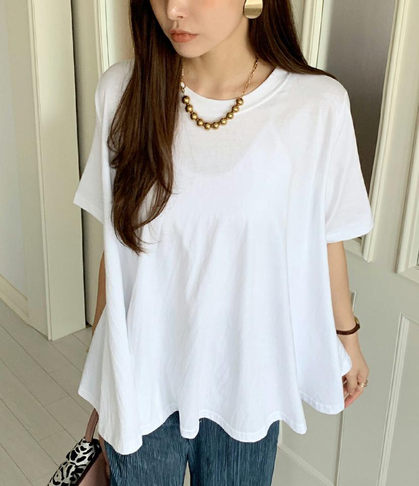 【10%OFF】フレアルーズフィットTシャツ・全2色・t72663 レディース 【tops】トップス Tシャツ 半袖 フレア 単色 無地 シンプル ユニーク ルーズ お腹カバー 体型カバー ゆったり 楽ちん 春 夏 フェミニン カジュアル 白 韓国ファッション ハイホリHIHOLLI セール SALE