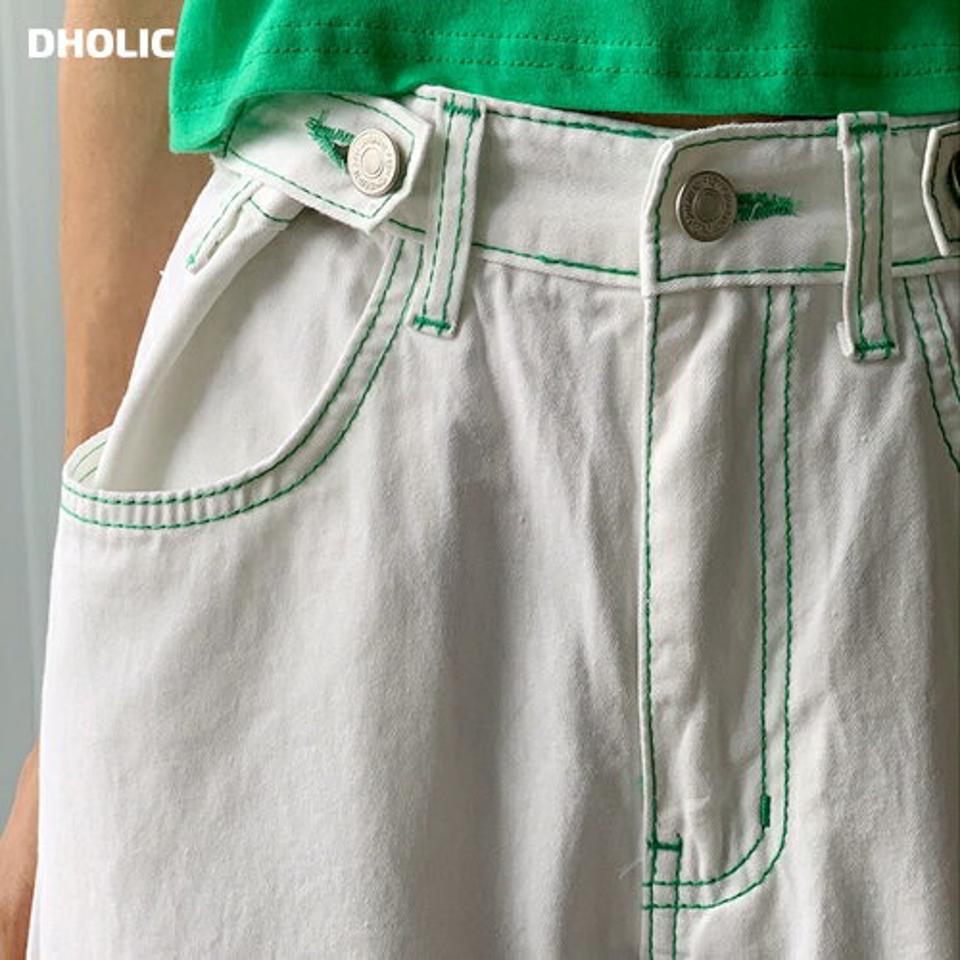 カラーステッチワイドパンツ・全2色・t00968 レディース 【pt】パンツ ズボン ステッチ シンプル カジュアル ワイド ハイウエスト ベルトループ ダーツ かわいい 可愛い ユニーク コットン 綿 春 夏 秋 韓国ファッション