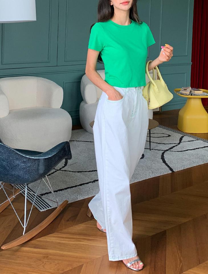 カラーステッチワイドパンツ・全2色・t00968 レディース 【pt】パンツ ズボン ステッチ シンプル カジュアル ワイド ハイウエスト ベルトループ ダーツ かわいい 可愛い ユニーク コットン 綿 春 夏 秋 韓国ファッション
