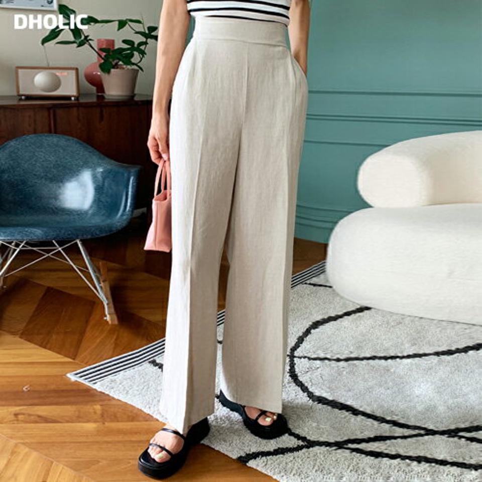 リネン混ワイドスラックス・全3色・t00967 レディース 【pt】スラックス パンツ ズボン ロング丈 ワイド リネン 単色 無地 シンプル ベーシック 大人 ベージュ カジュアル ハイウエスト ストレート フルレングス タック 夏 韓国ファッション