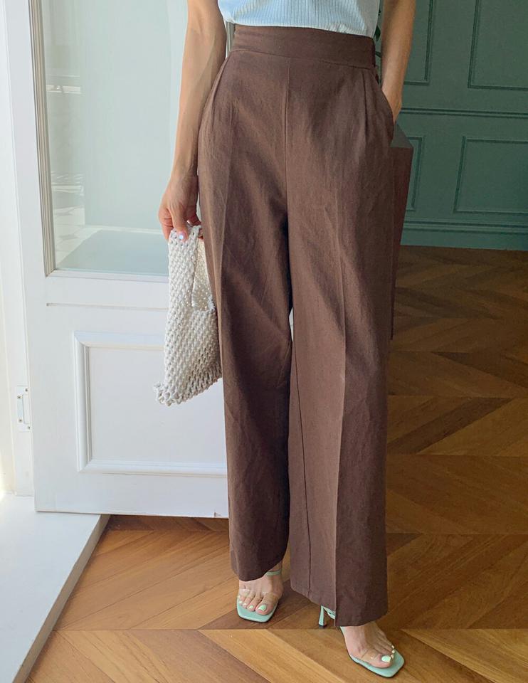 リネン混ワイドスラックス・全3色・t00967 レディース 【pt】スラックス パンツ ズボン ロング丈 ワイド リネン 単色 無地 シンプル ベーシック 大人 ベージュ カジュアル ハイウエスト ストレート フルレングス タック 夏 韓国ファッション