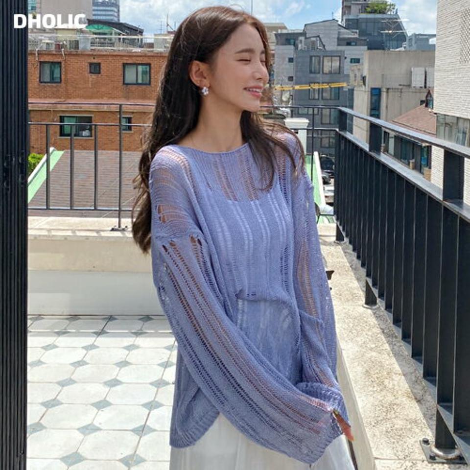 ダメージシアールーズニット・全5色・t00977 レディース 【tops】トップス ニット 長袖 ルーズ ゆったり ダメージ カジュアル サマーニット ドロップショルダー シアー 透け感 シースルー パープル 紫 春 夏 韓国ファッション