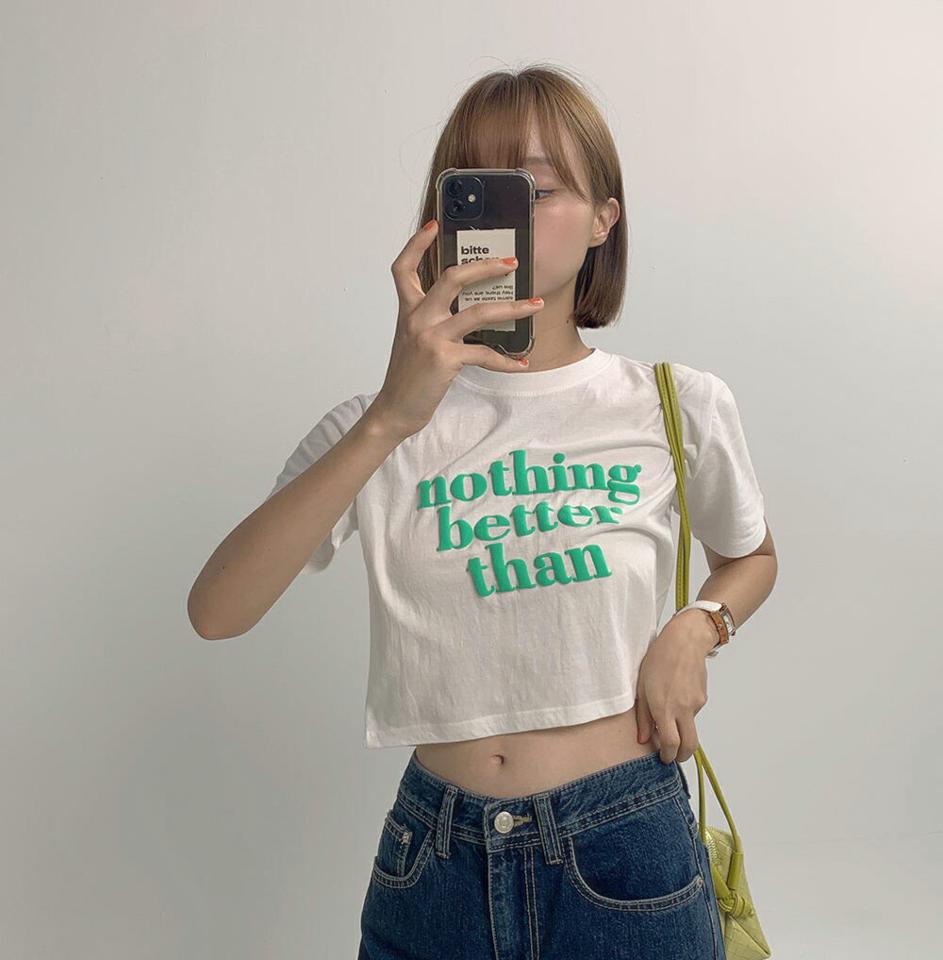 【10%OFF】nothing better thanクロップドTシャツ・全3色・t67407 レディース 【tops】トップス Tシャツ ロゴT 半袖 ラウンドネック レタリング ロゴ カジュアル ラフ ラウンドネック クロップド丈 短丈 立体感 夏 韓国ファッション セール SALE