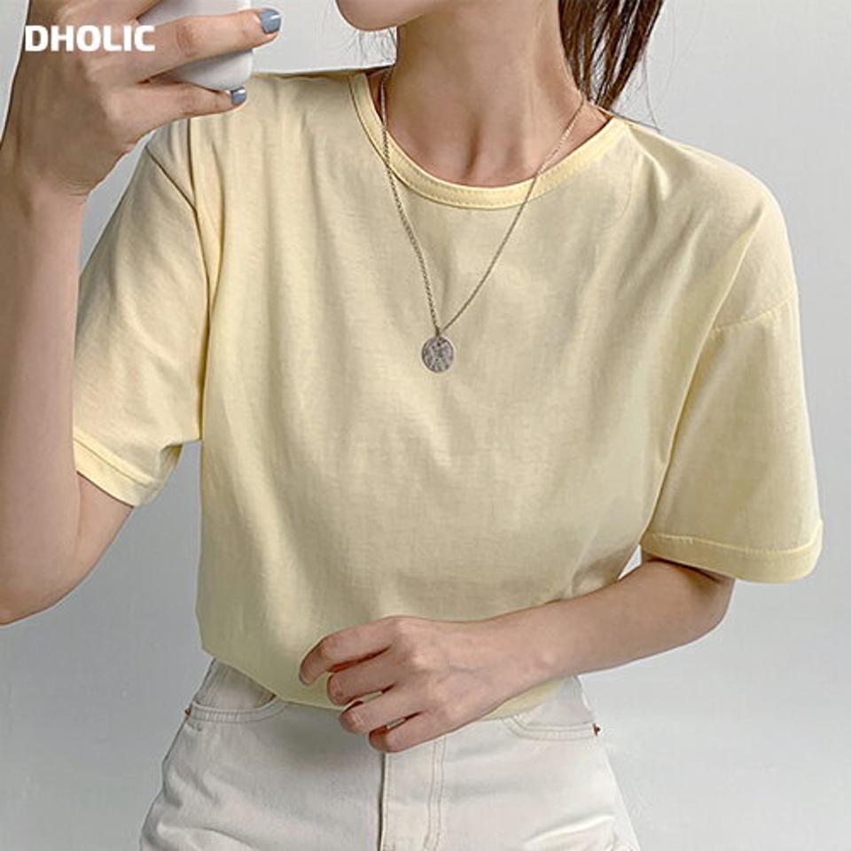 ショートスリーブTシャツ・全6色・t67400 レディース 【tops】トップス Tシャツ 半袖 ラウンドネック 無地T 単色 シンプル ベーシック カジュアル ラフ 黄色 パステル 夏 韓国ファッション