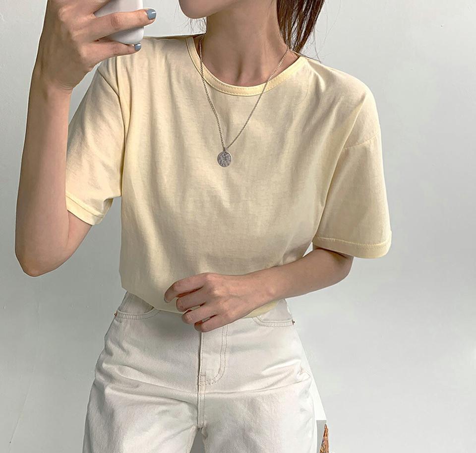 ショートスリーブTシャツ・全6色・t67400 レディース 【tops】トップス Tシャツ 半袖 ラウンドネック 無地T 単色 シンプル ベーシック カジュアル ラフ 黄色 パステル 夏 韓国ファッション