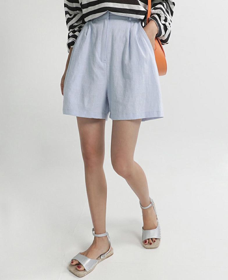 ラミー混ツータックハーフパンツ・全6色・t67417 レディース 【pt】ハーフパンツ 半ズボン ショートパンツ 短パン タック 単色 無地 シンプル ベーシック カジュアル パステル 大人 ラミー ハイウエスト ワイド ベルトループ 夏 韓国ファッション