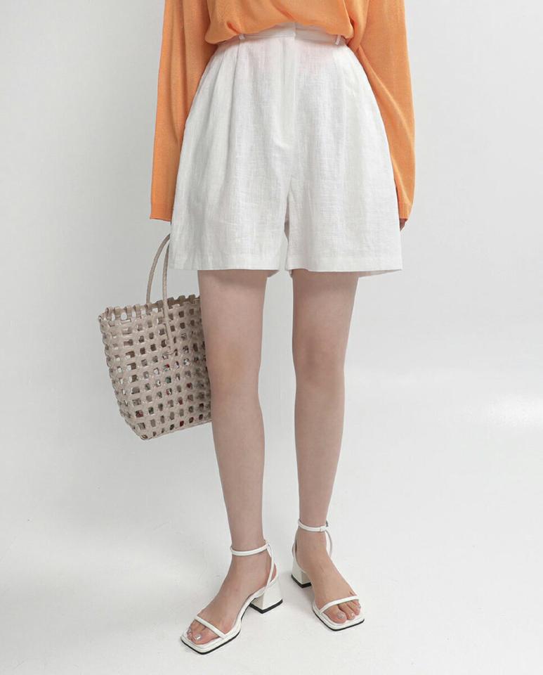 ラミー混ツータックハーフパンツ・全6色・t67417 レディース 【pt】ハーフパンツ 半ズボン ショートパンツ 短パン タック 単色 無地 シンプル ベーシック カジュアル パステル 大人 ラミー ハイウエスト ワイド ベルトループ 夏 韓国ファッション